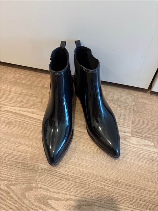 Jeffrey Campbell Shoes - Jeffrey Campbell Black Patent Pointed Chelsea Rain Boots